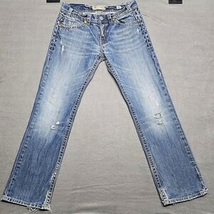 MEK Denim Malibu Straight Leg Jeans Mens 34x34 Distressed Blue Medium Wash Y2K